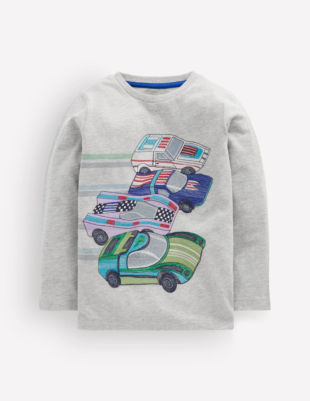 Superstitch Long Sleeve Top-Grey Marl Racing Cars