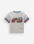 Colour Block Graphic T-shirt-Grey Marl Firetruck