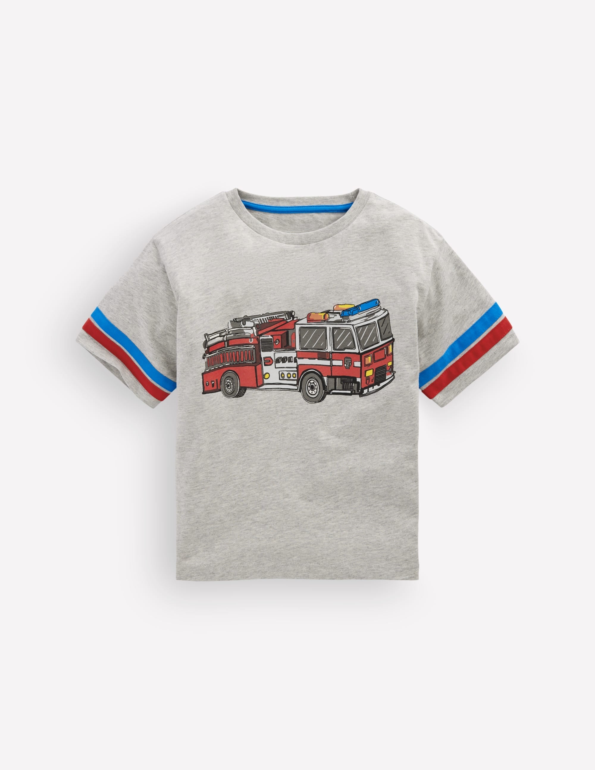 Colour Block Graphic T-shirt-Grey Marl Firetruck