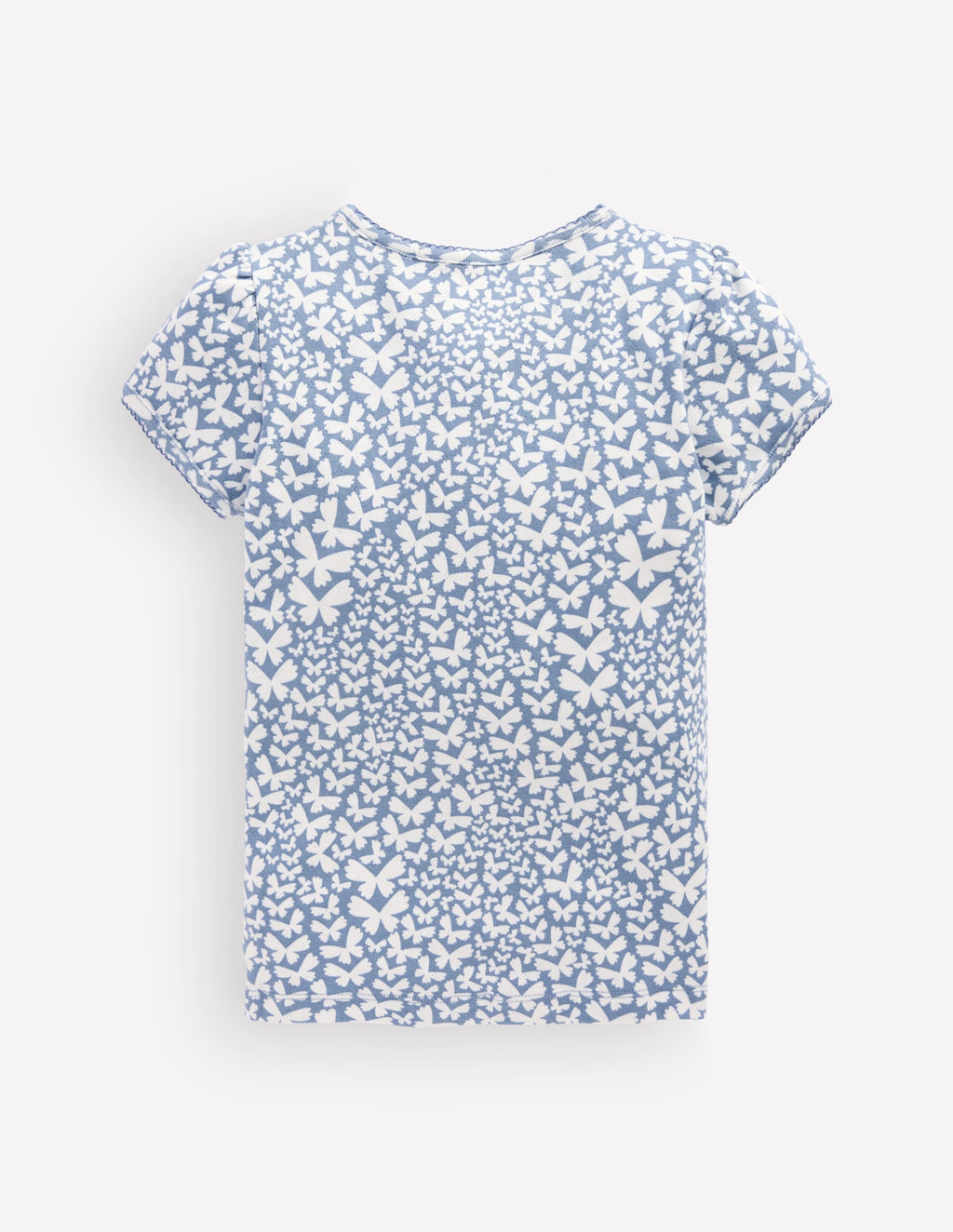 Short Sleeve Pointelle Top-Serenity Blue Butterflies