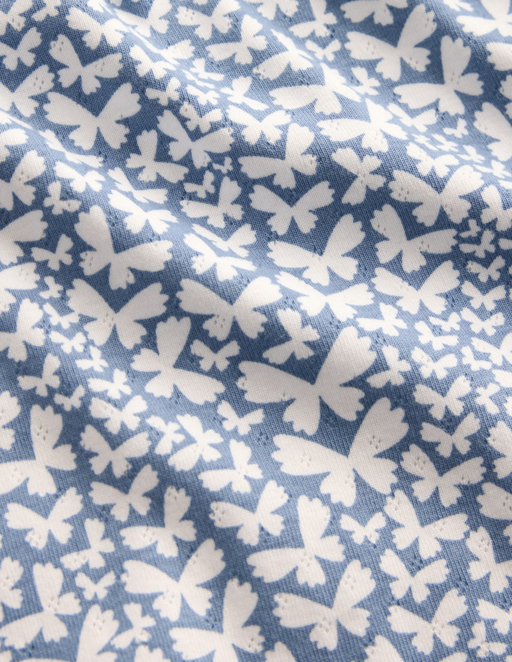 Short Sleeve Pointelle Top-Serenity Blue Butterflies