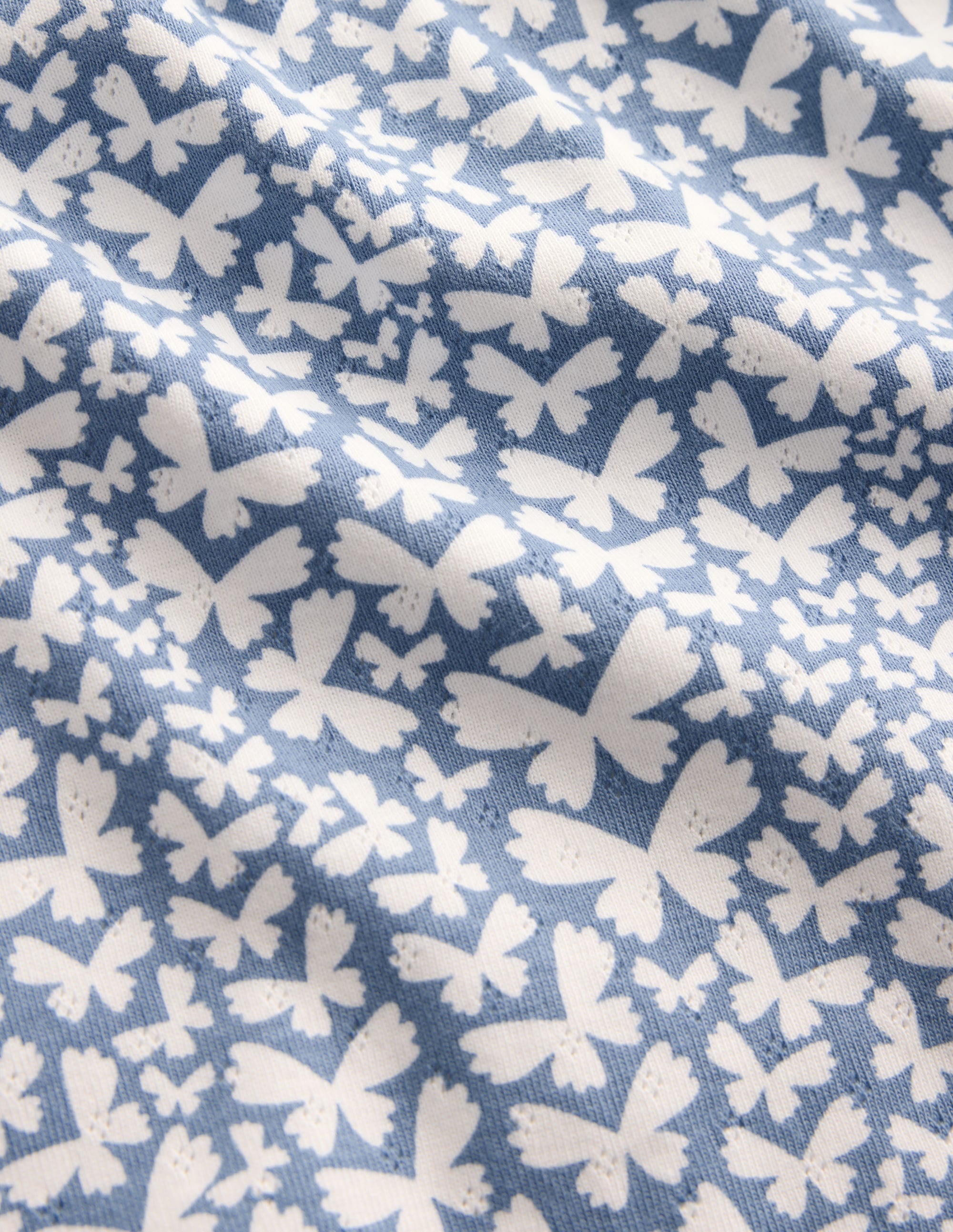 Short Sleeve Pointelle Top-Serenity Blue Butterflies