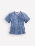 Short Sleeve Peplum Top-Bluejay Ditsy Floral
