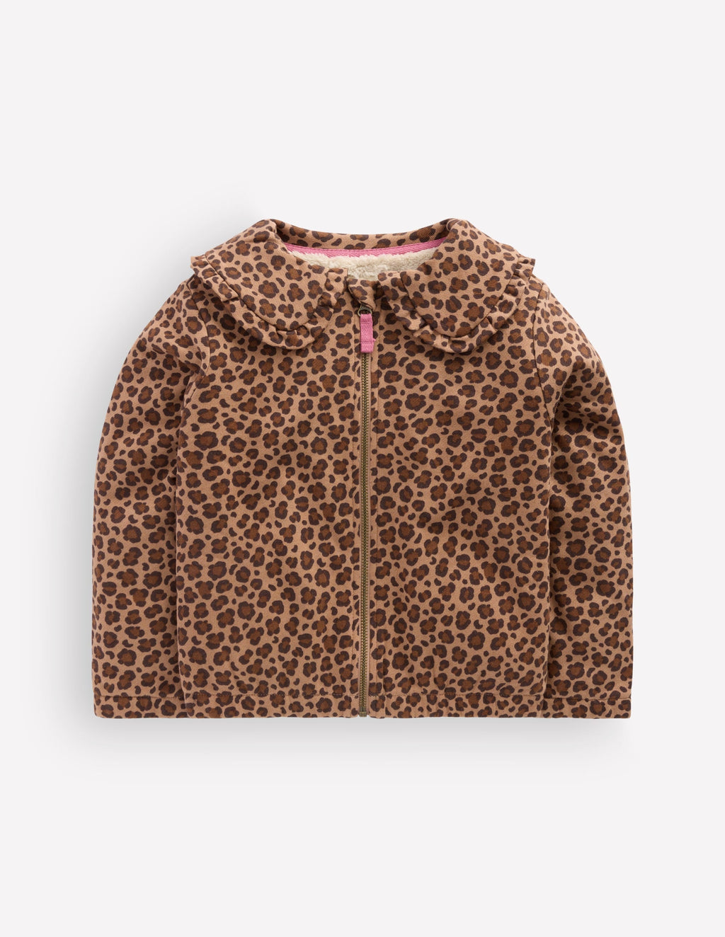 Printed Collared Zip-through-Milk Chocolate Brown Leopard