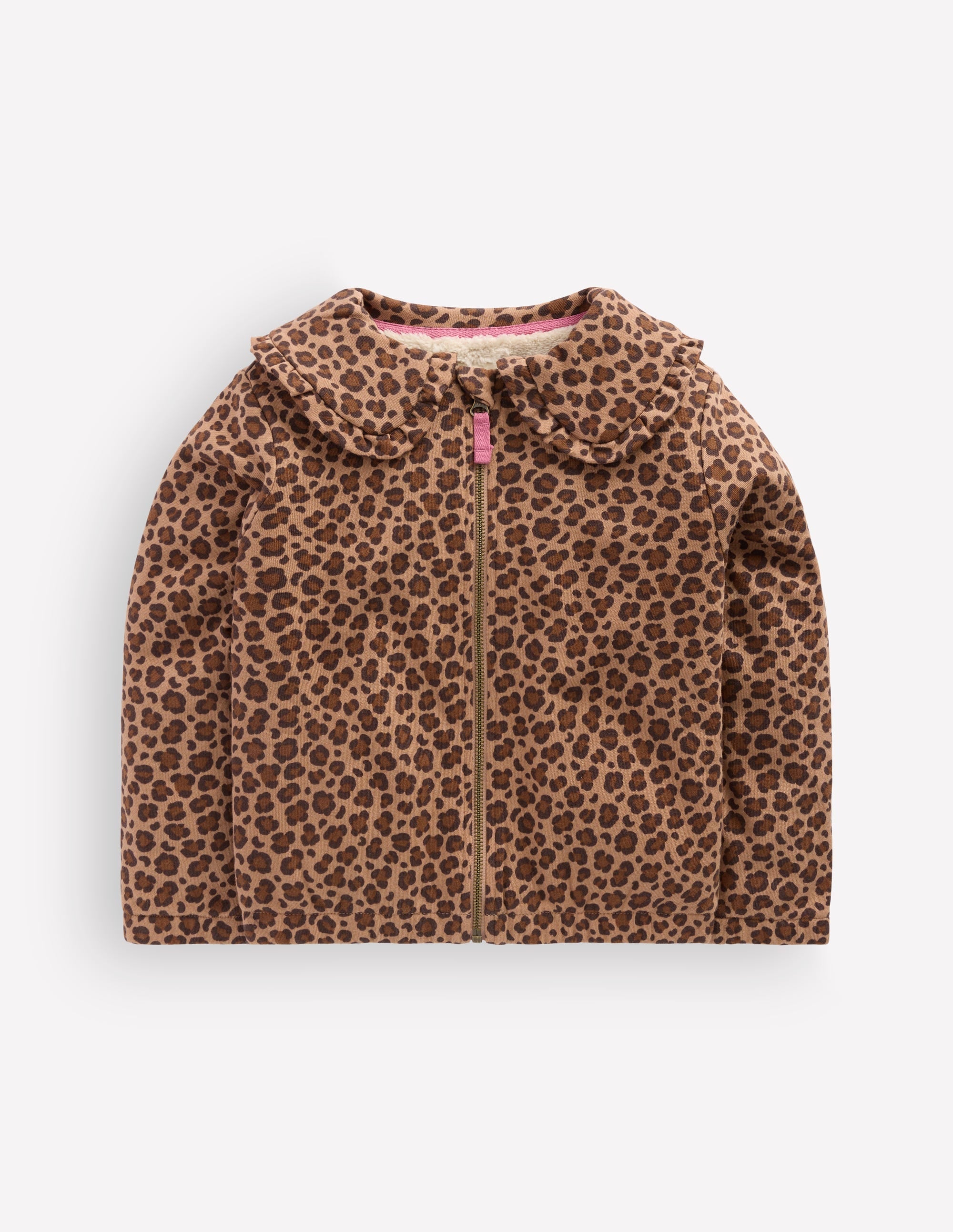 Printed Collared Zip-through-Milk Chocolate Brown Leopard