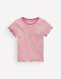 Short Sleeve Rib T-Shirt-Pink Stripe