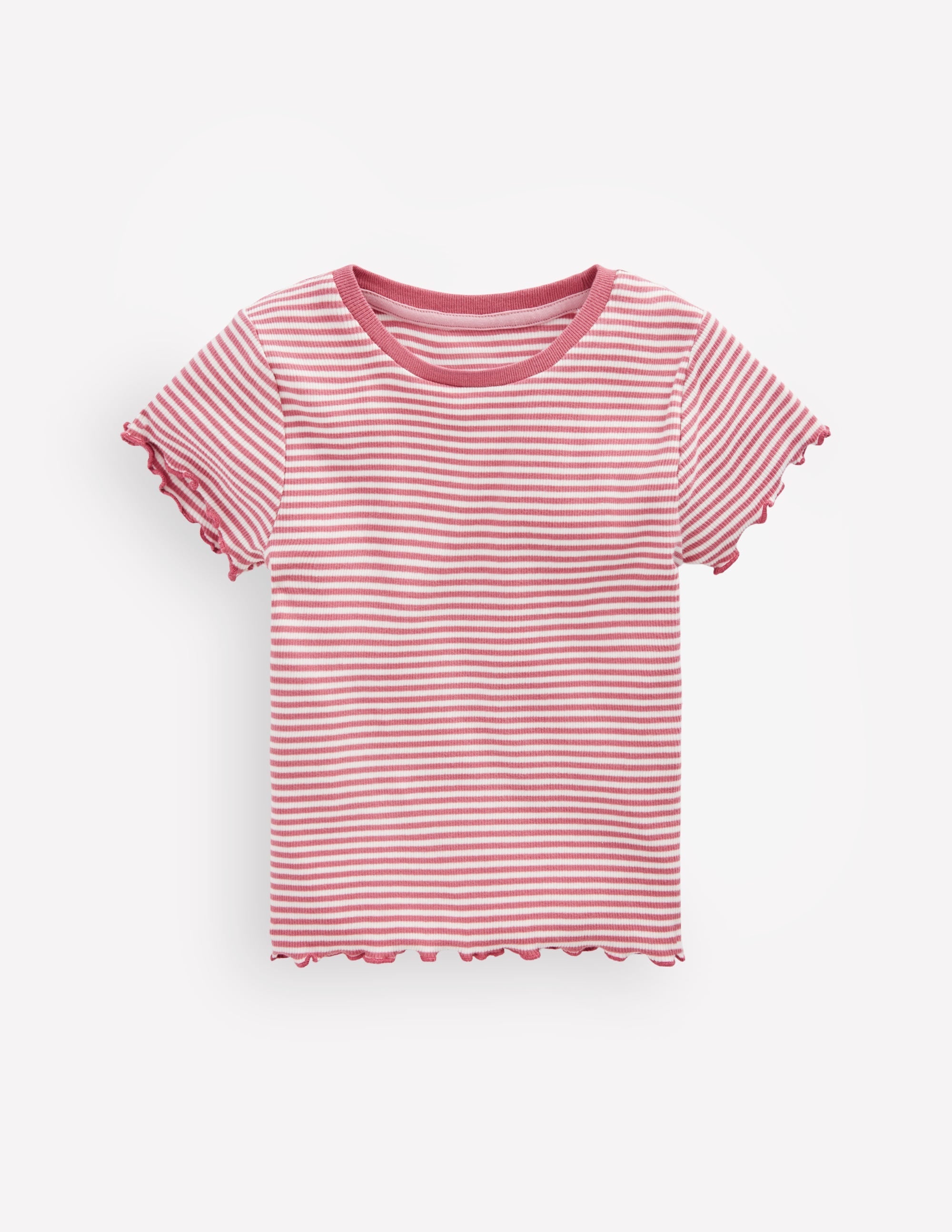 Short Sleeve Rib T-Shirt-Pink Stripe