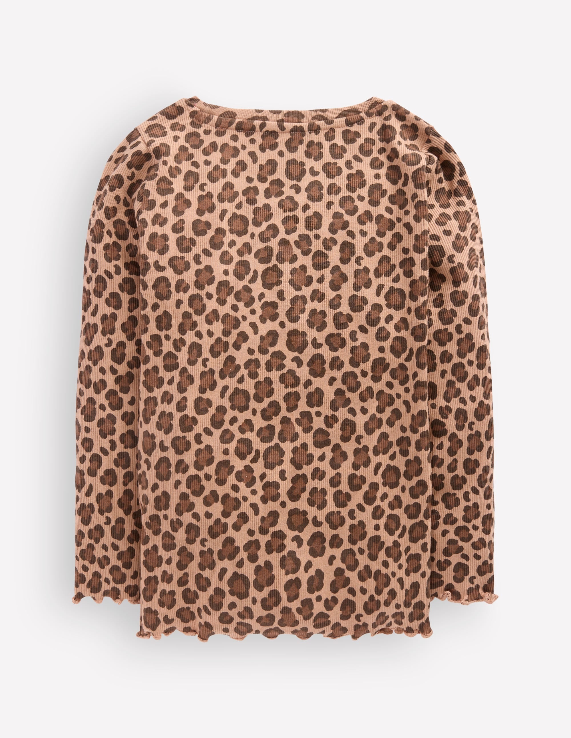 Ribbed Long Sleeve T-shirt-Milk Chocolate Brown leopard