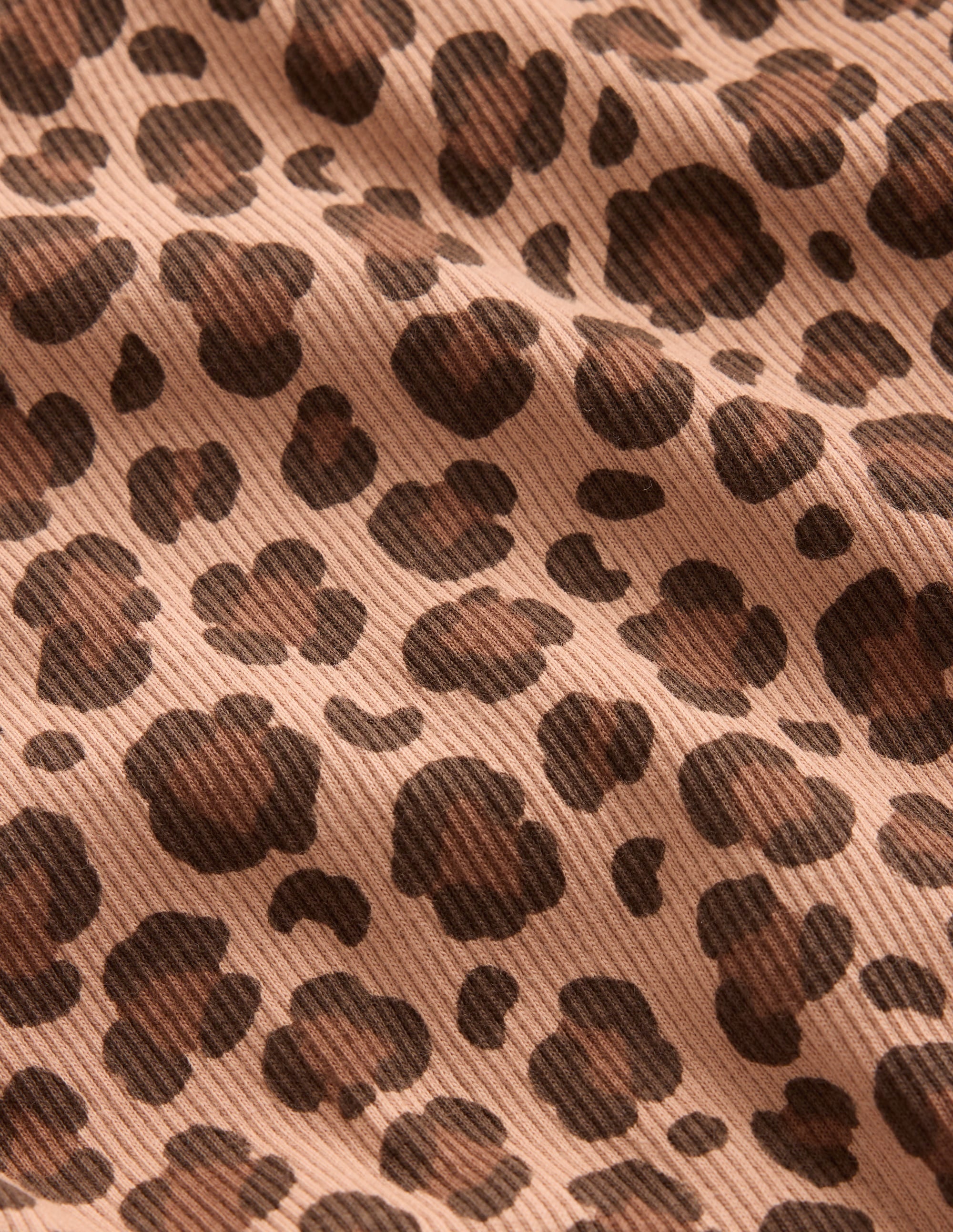 Ribbed Long Sleeve T-shirt-Milk Chocolate Brown leopard