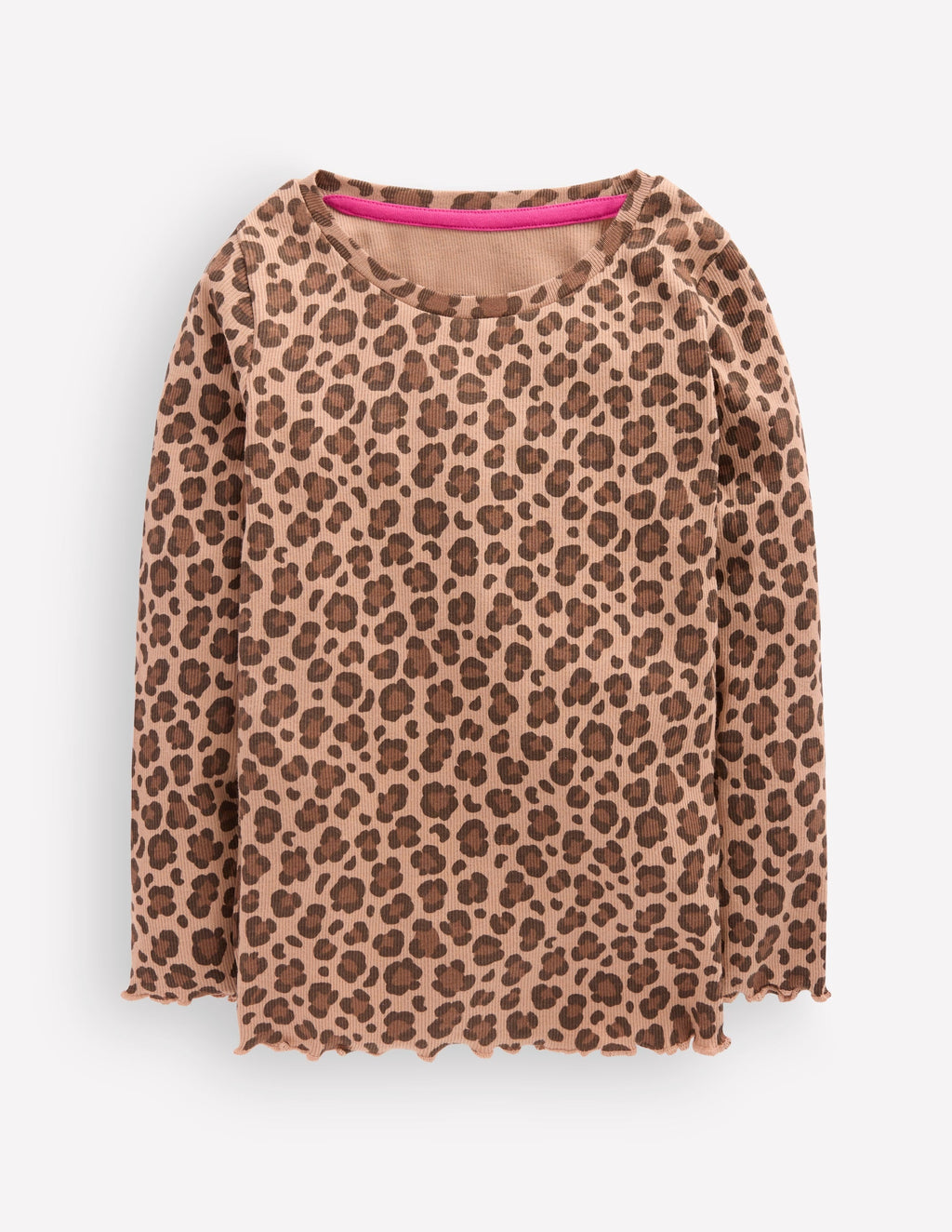 Ribbed Long Sleeve T-shirt-Milk Chocolate Brown leopard