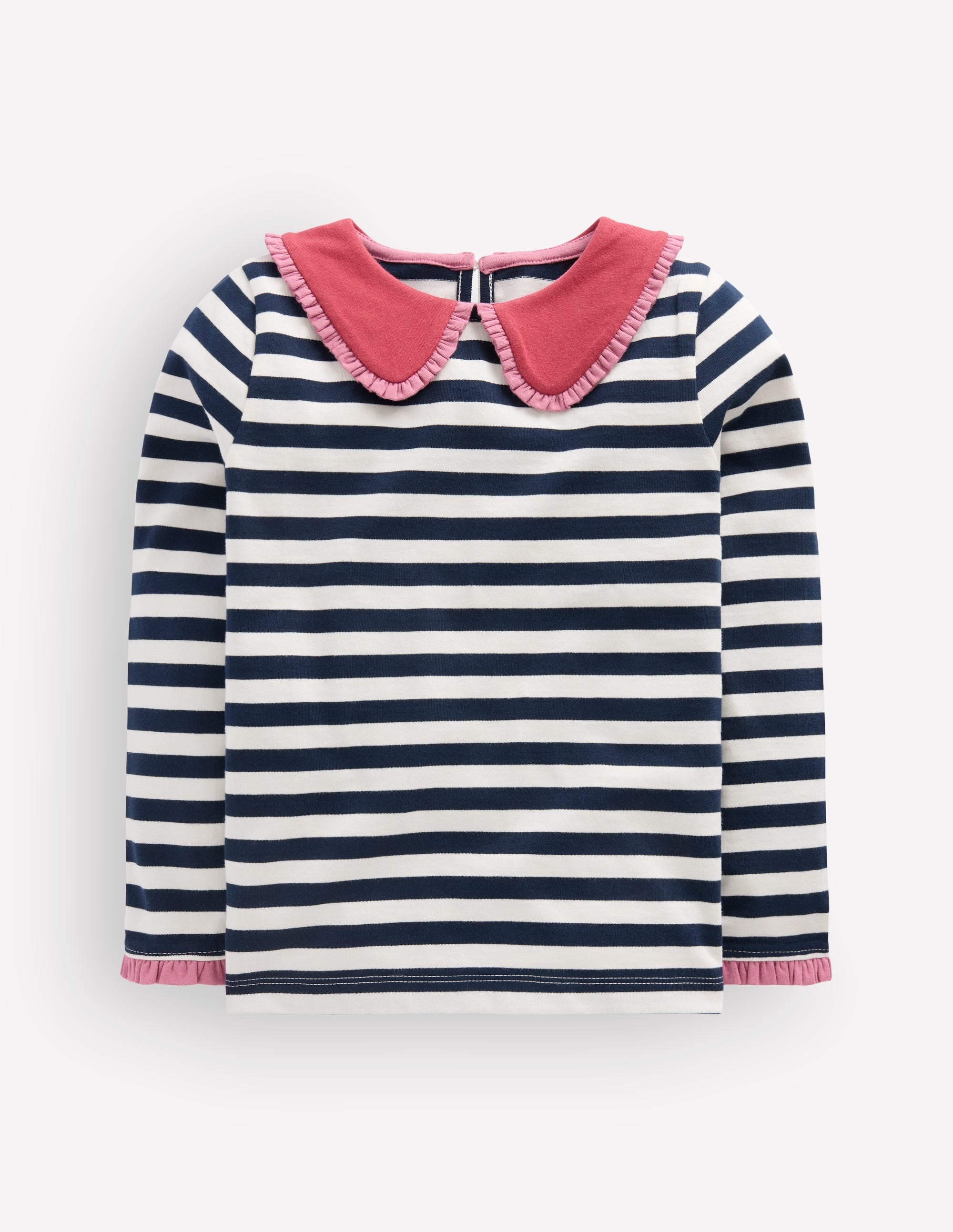 Collared Breton Jersey Top-Coconut Milk and Navy Stripe