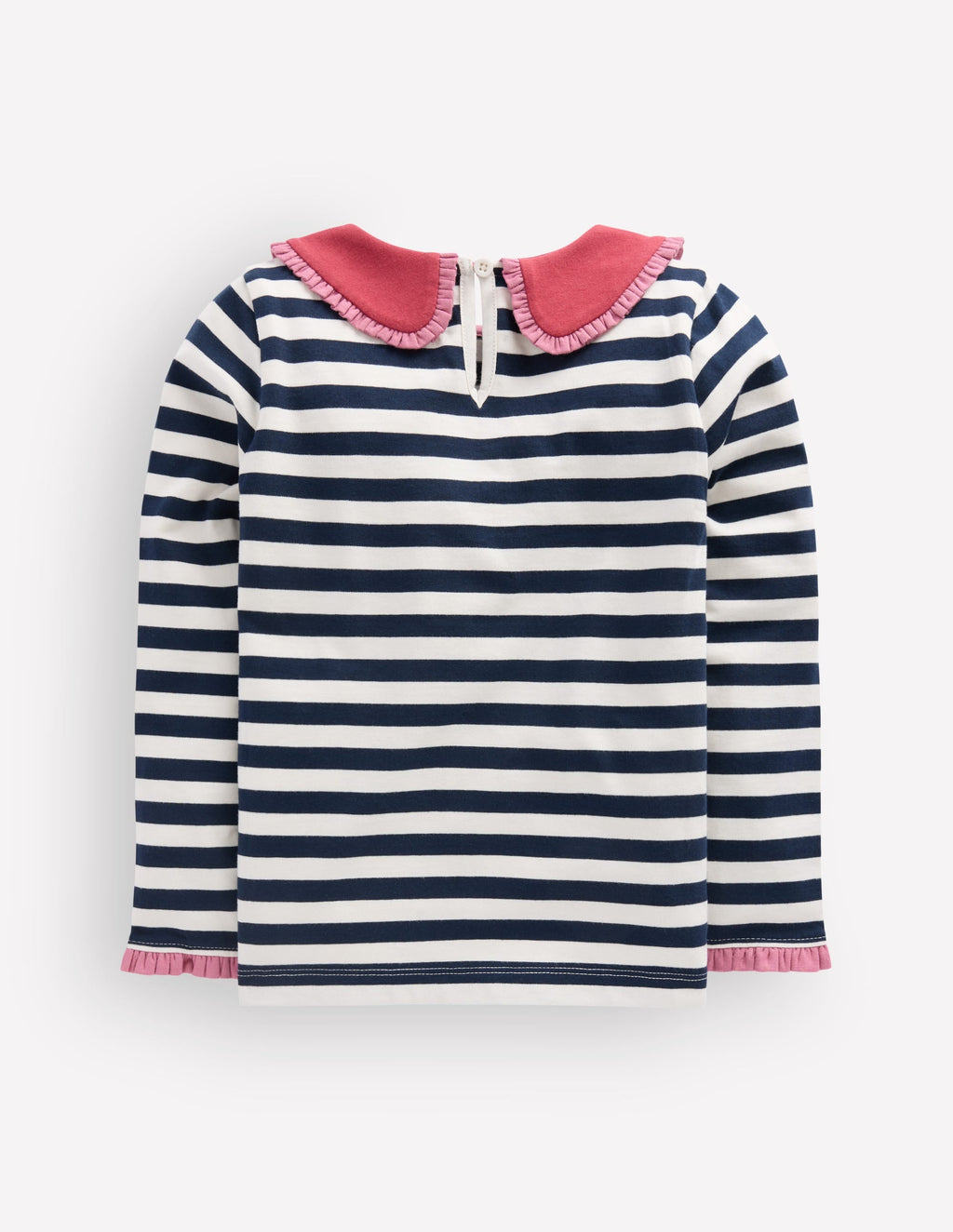 Collared Breton Jersey Top-Coconut Milk and Navy Stripe