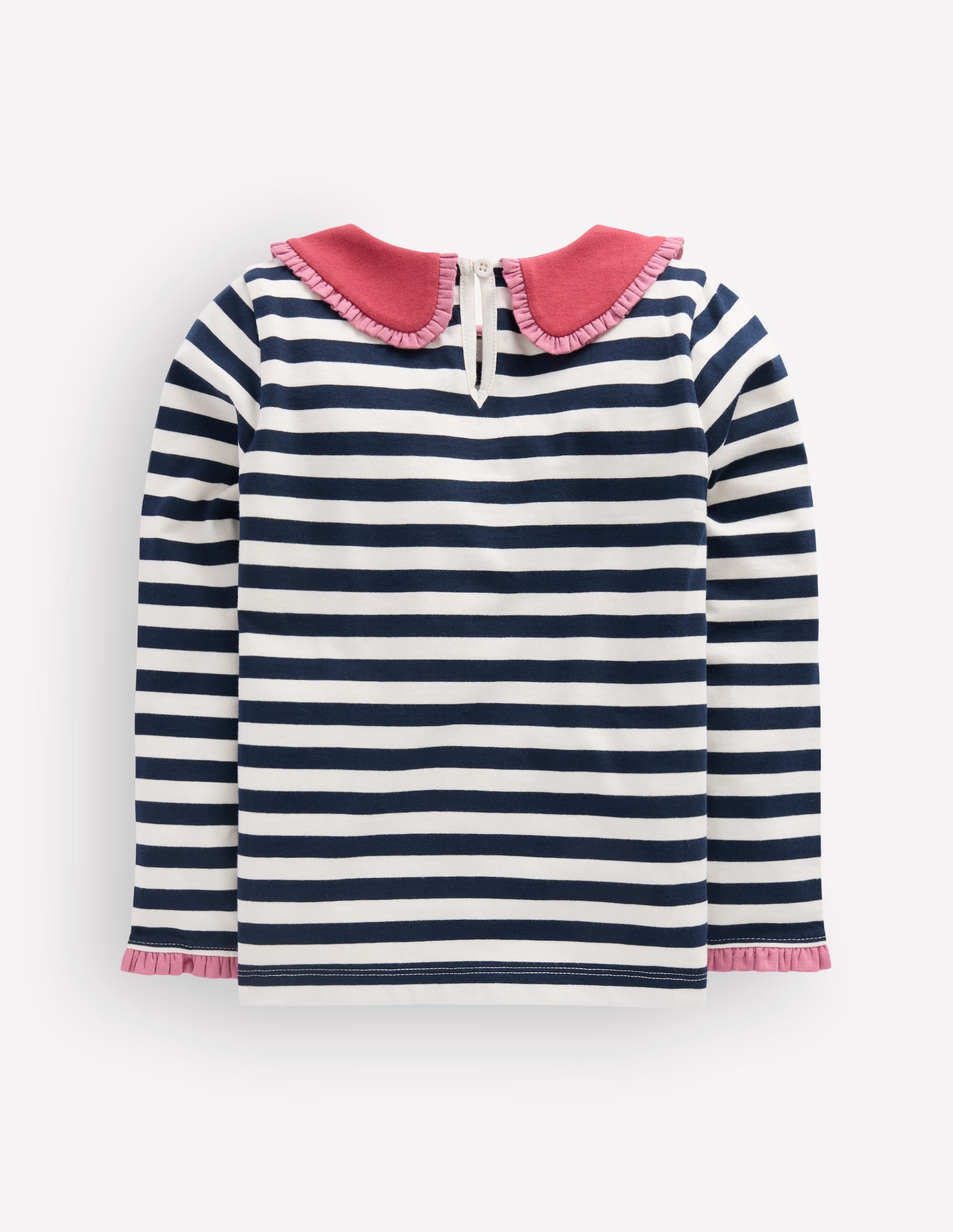 Collared Breton Jersey Top-Coconut Milk and Navy Stripe