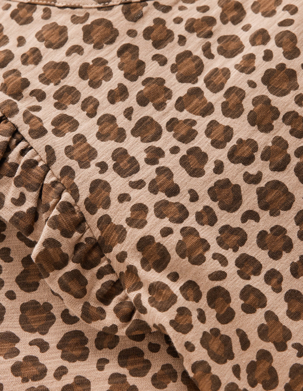 Frill Sleeve Slub Top-Milk Chocolate Brown Leopard