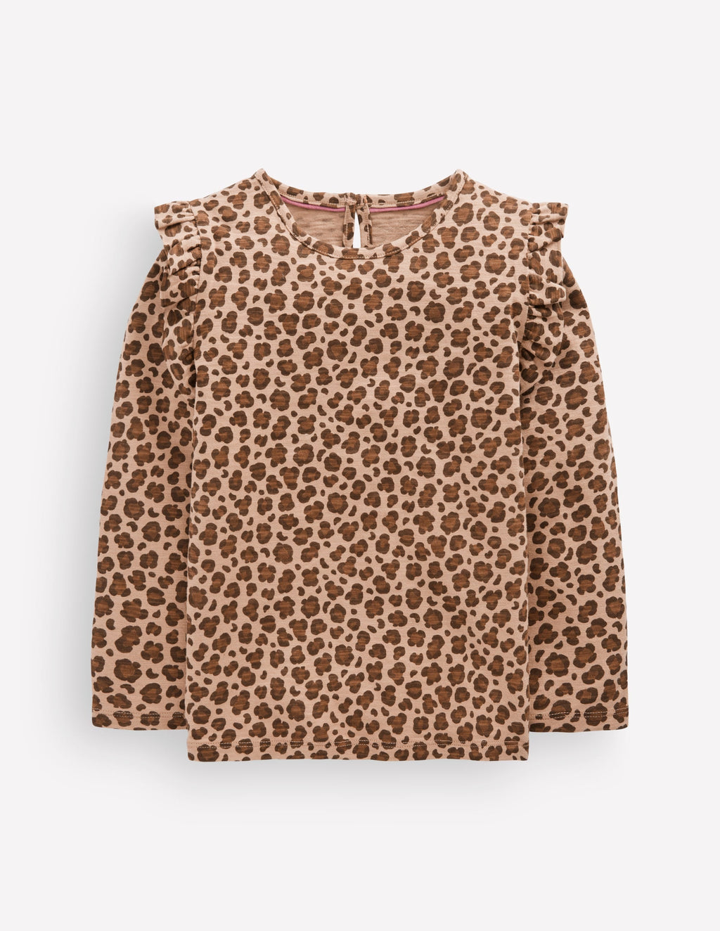 Frill Sleeve Slub Top-Milk Chocolate Brown Leopard