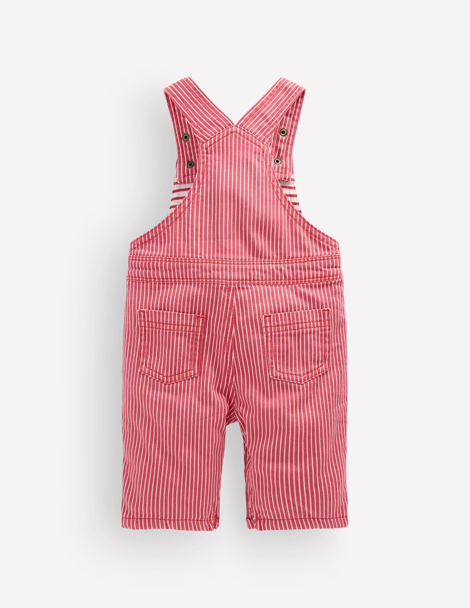 Woven Dungarees-Holly Berry Ticking Stripe