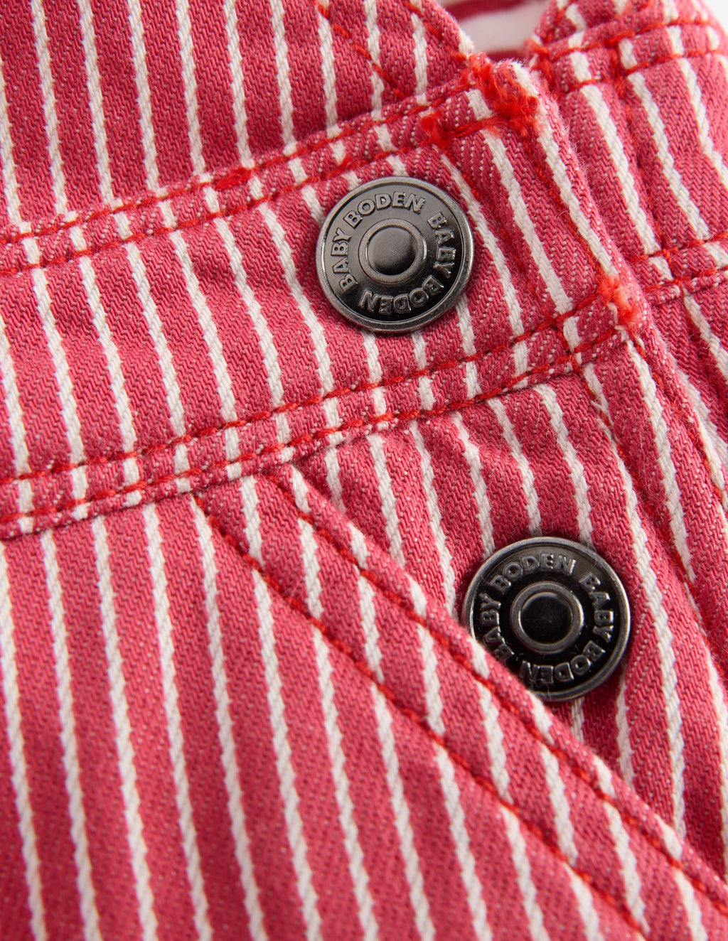 Woven Dungarees-Holly Berry Ticking Stripe