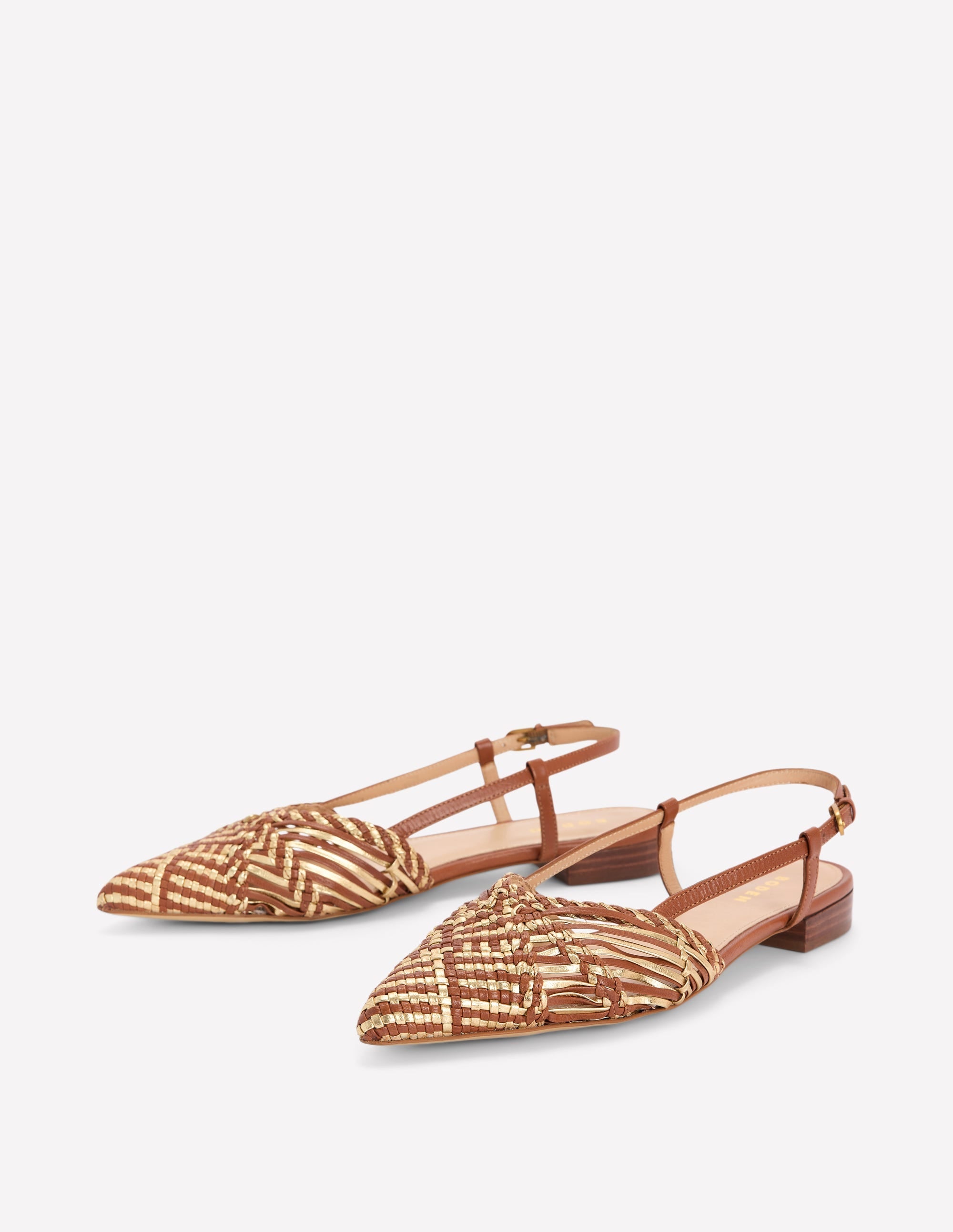 Woven Detail Pointed Flat-Tan/ Gold