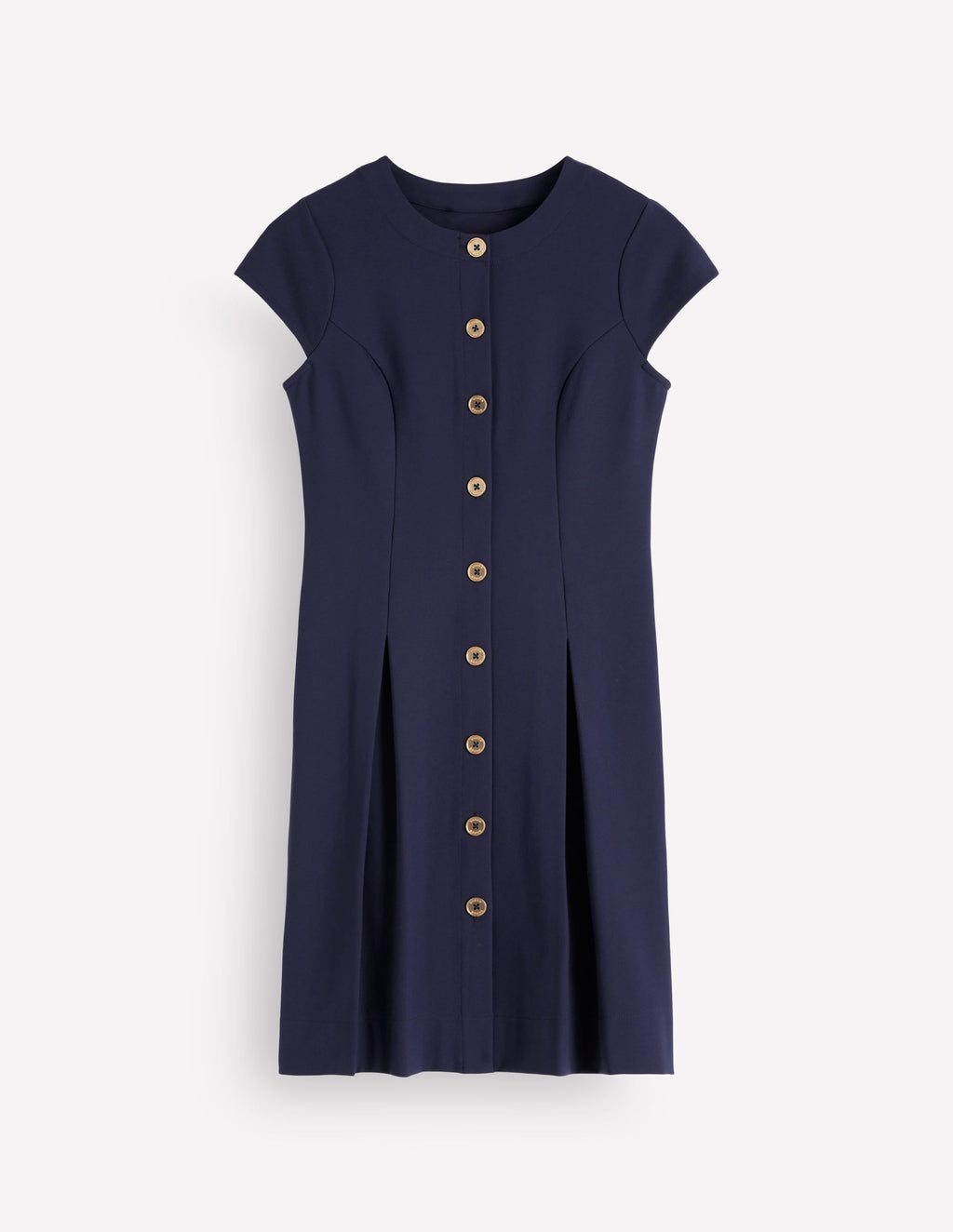 Short Pleated Button Dress-Navy