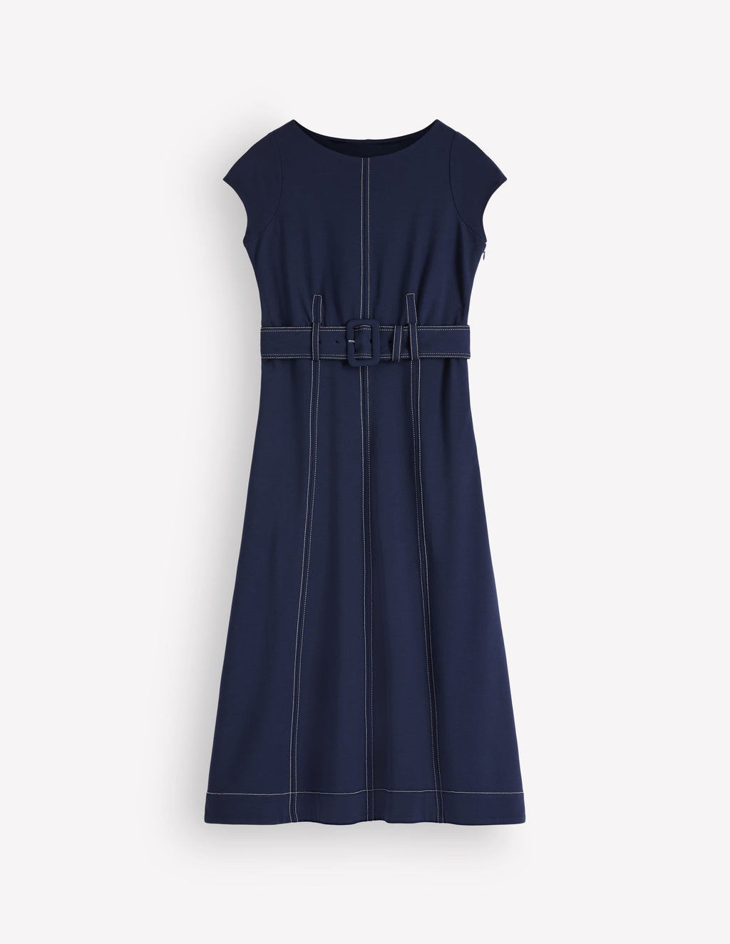 Annet Belted Ponte Midi Dress-Navy