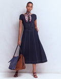 Annet Belted Ponte Midi Dress-Navy