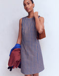 Lou Check Shift Dress-Camel, Blue Gingham