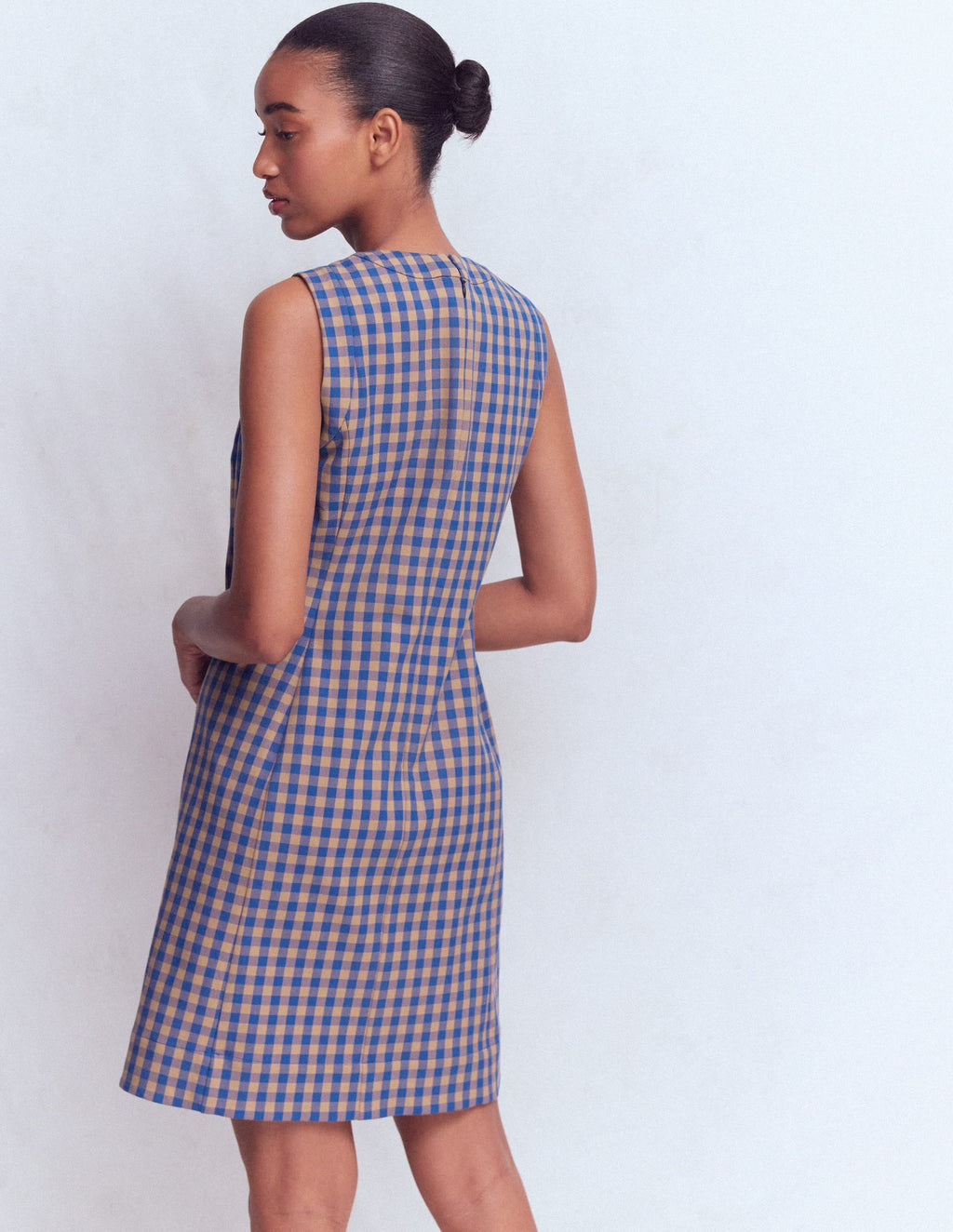 Lou Check Shift Dress-Camel, Blue Gingham