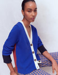 Lucy Relaxed Cotton Cardigan-Bright Blue, Colour Block
