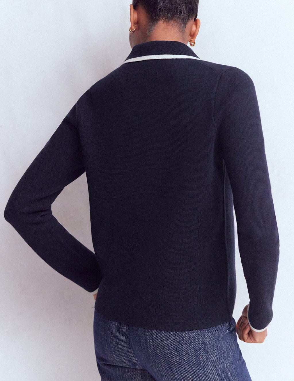 Phoebe Collared Knitted Jacket-Navy