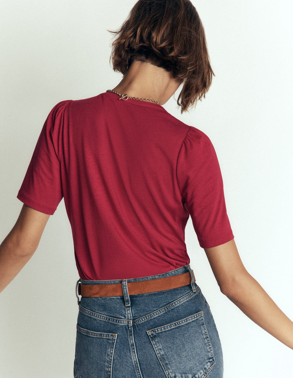 Short Puff Sleeve Top-Red Earth