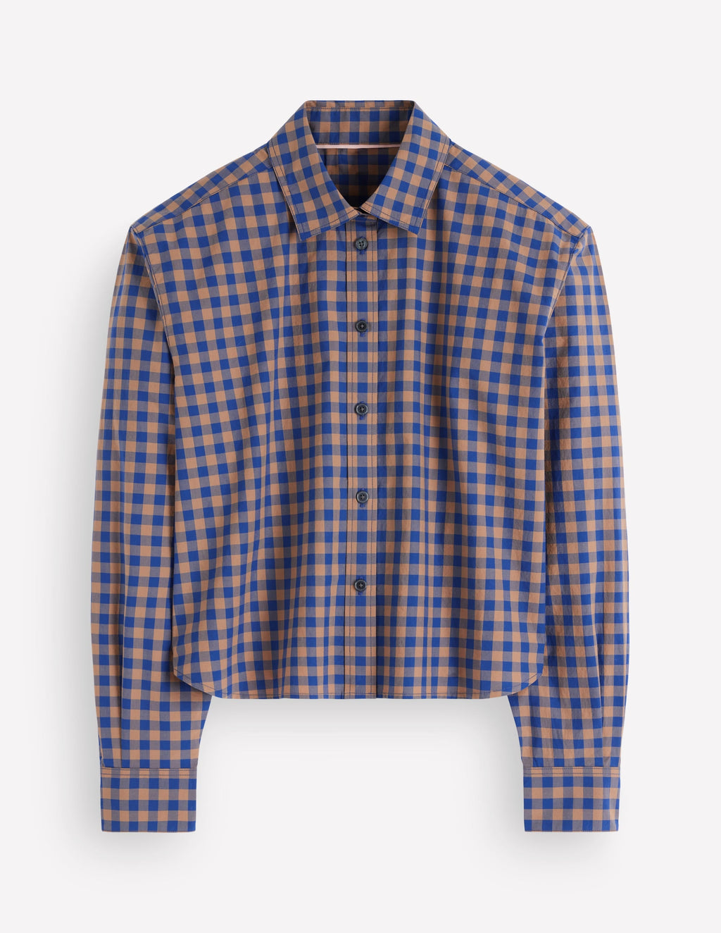 Sienna Crop Cotton Shirt-Blue and Camel Gingham