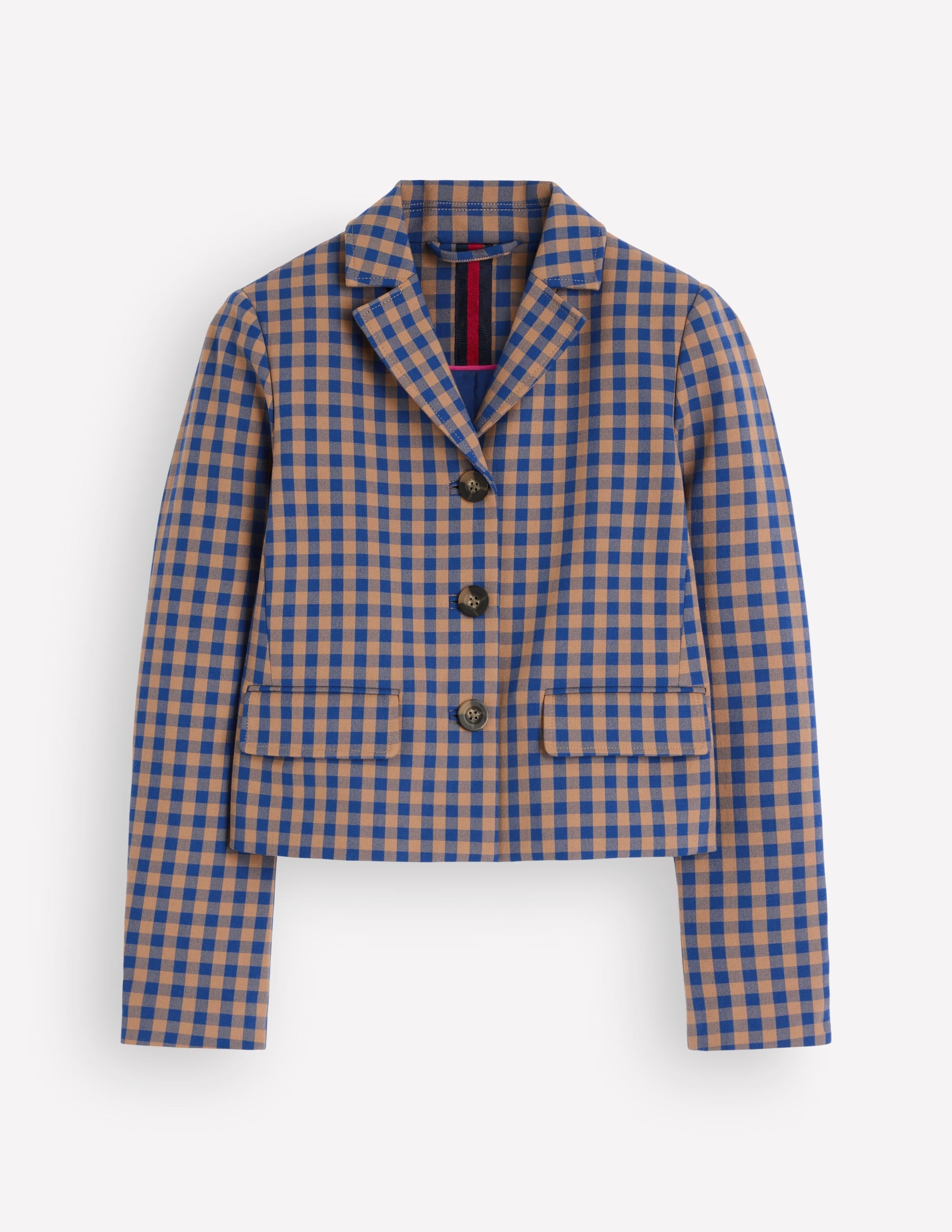 Dartmouth Cotton Blazer-Camel, Blue Gingham