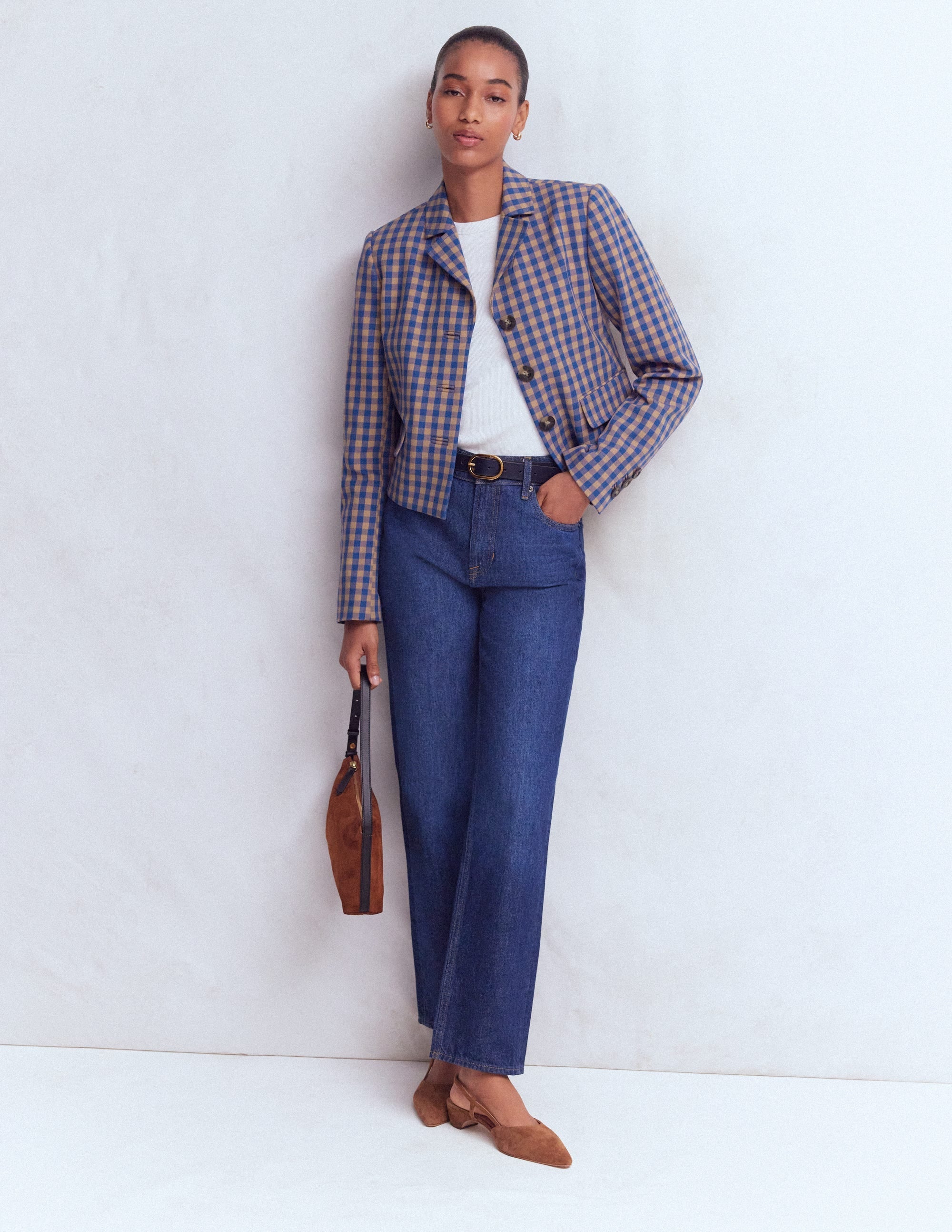 Dartmouth Cotton Blazer-Camel, Blue Gingham