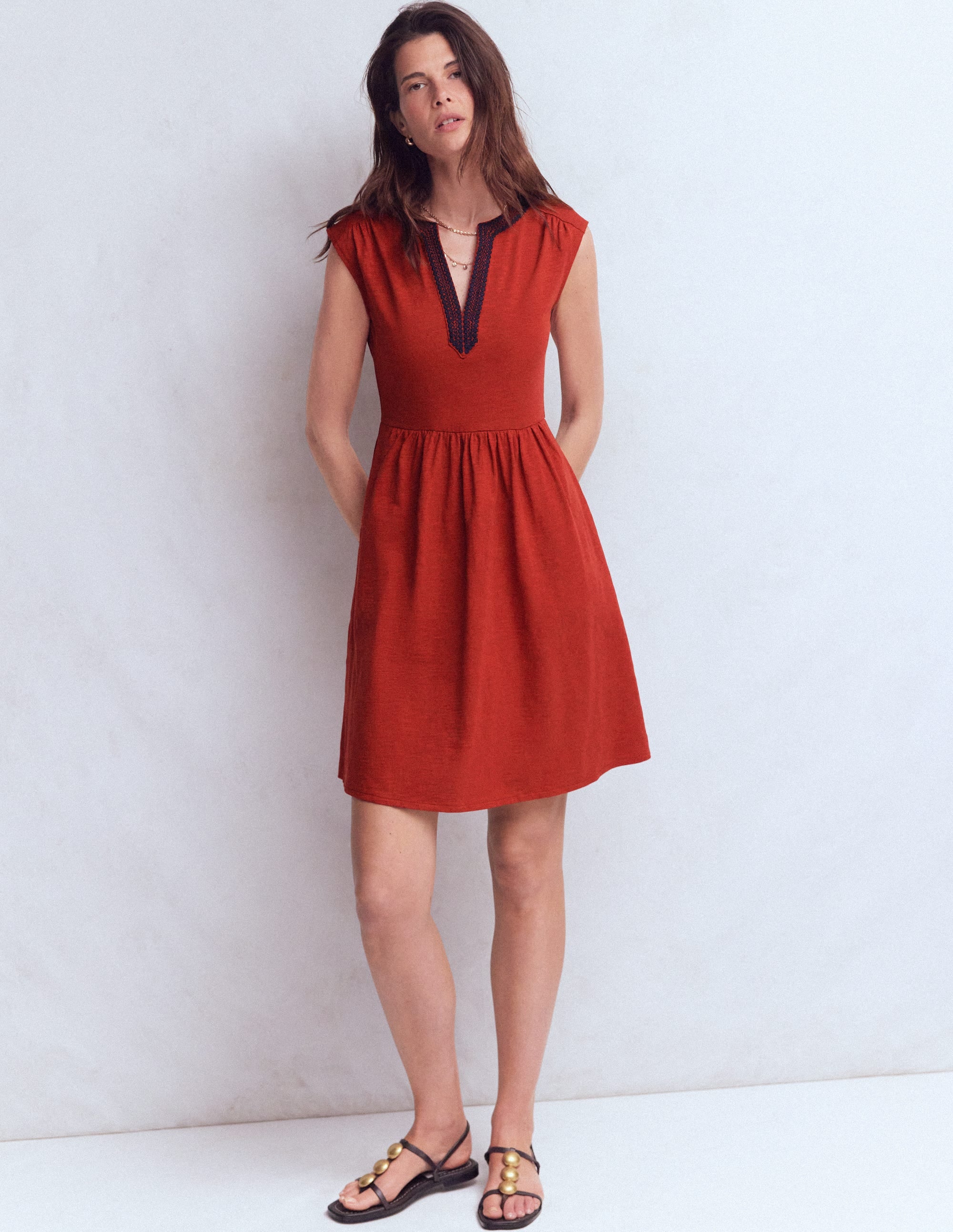 May Jersey Short Dress-Burnt Orange