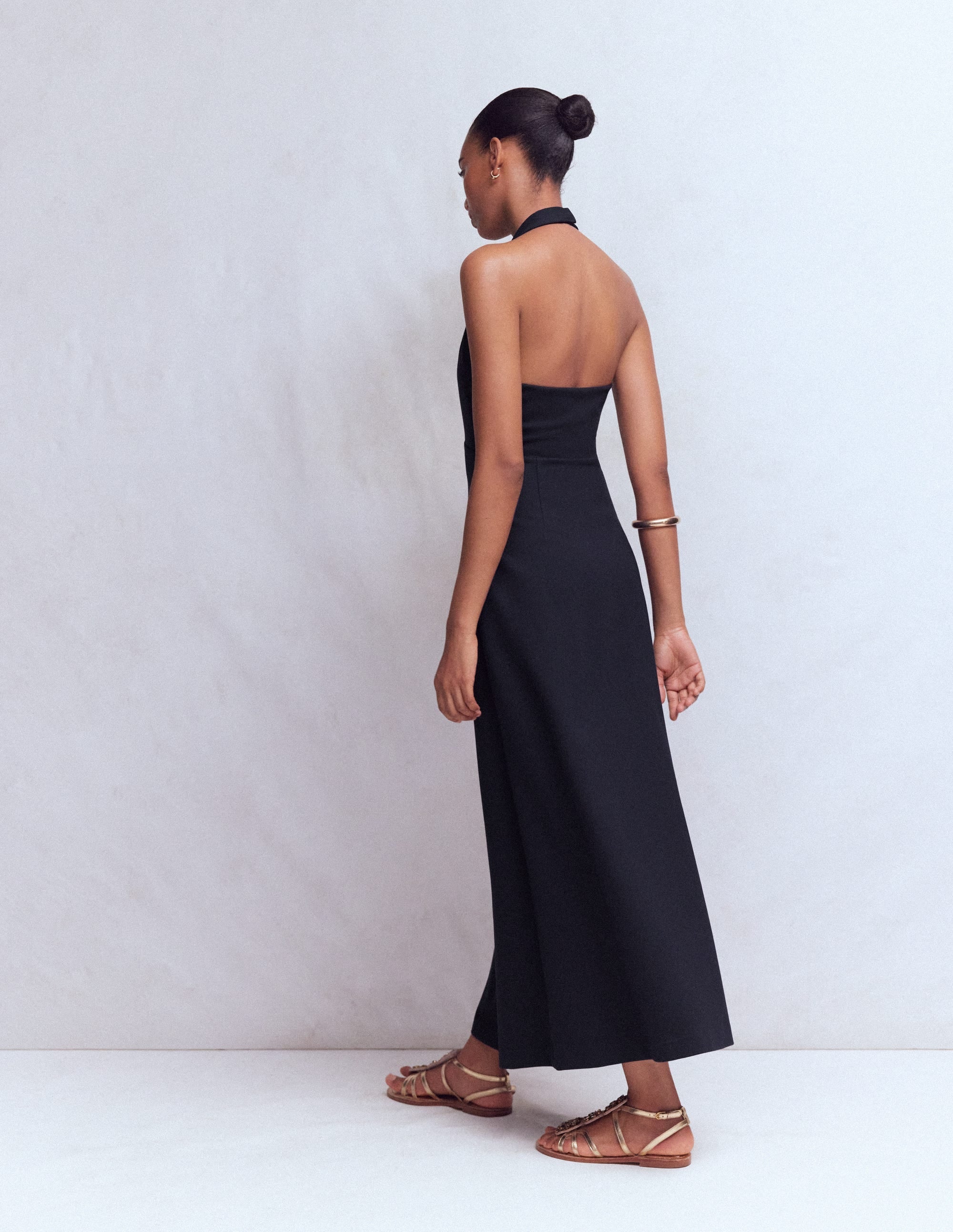 Halter Neck Jersey Maxi Dress-Navy