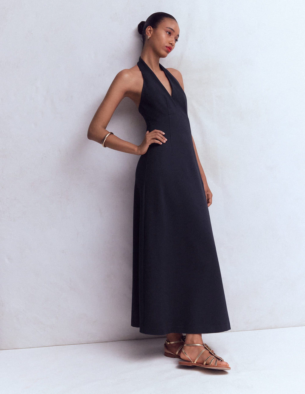 Halter Neck Jersey Maxi Dress-Navy