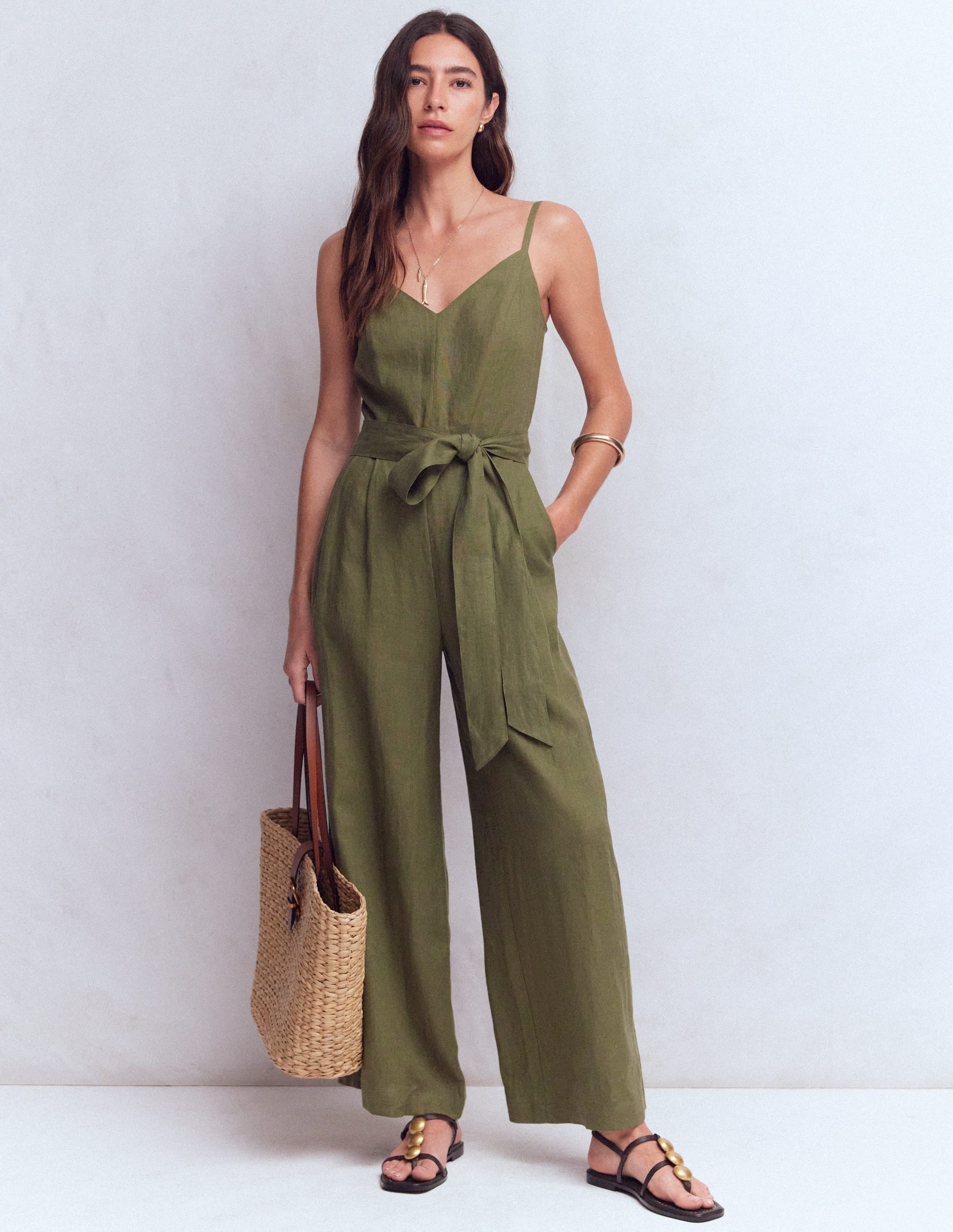 Strappy Linen Jumpsuit-Winter Moss