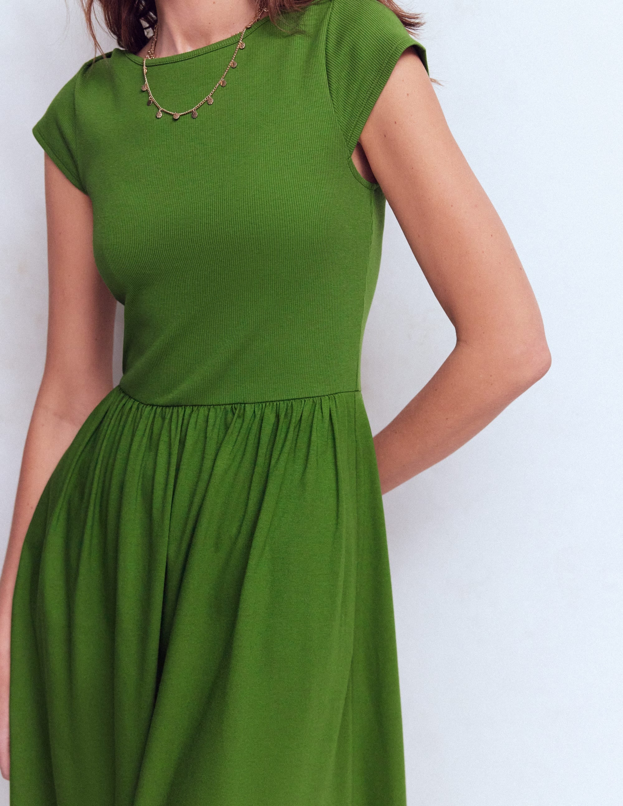 Boat Neck Mix Dress-Promenade Green
