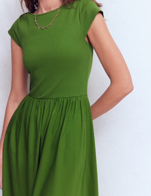 Boat Neck Mix Dress-Promenade Green