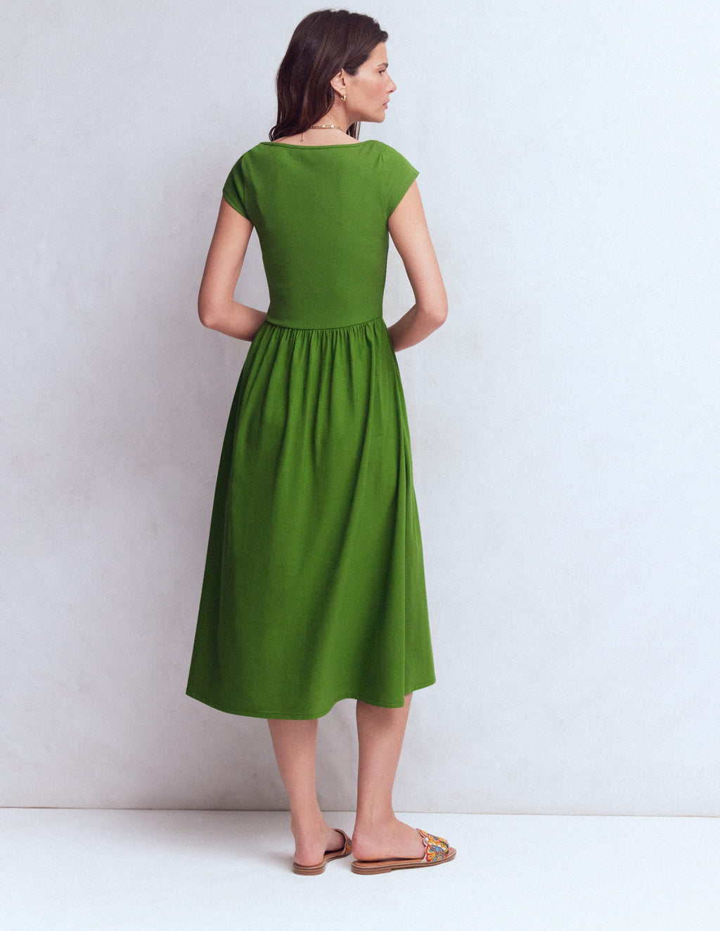 Boat Neck Mix Dress-Promenade Green