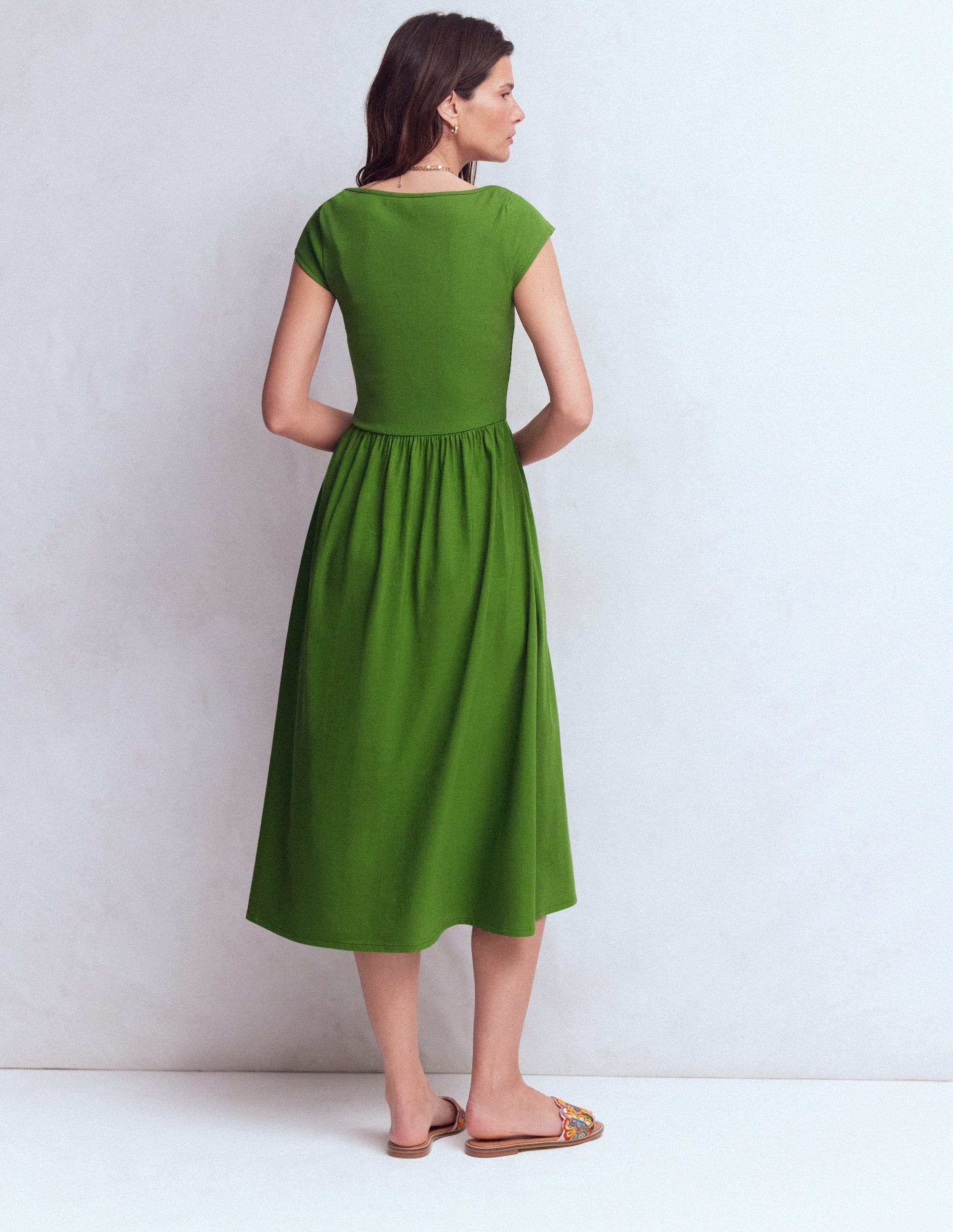 Boat Neck Mix Dress-Promenade Green