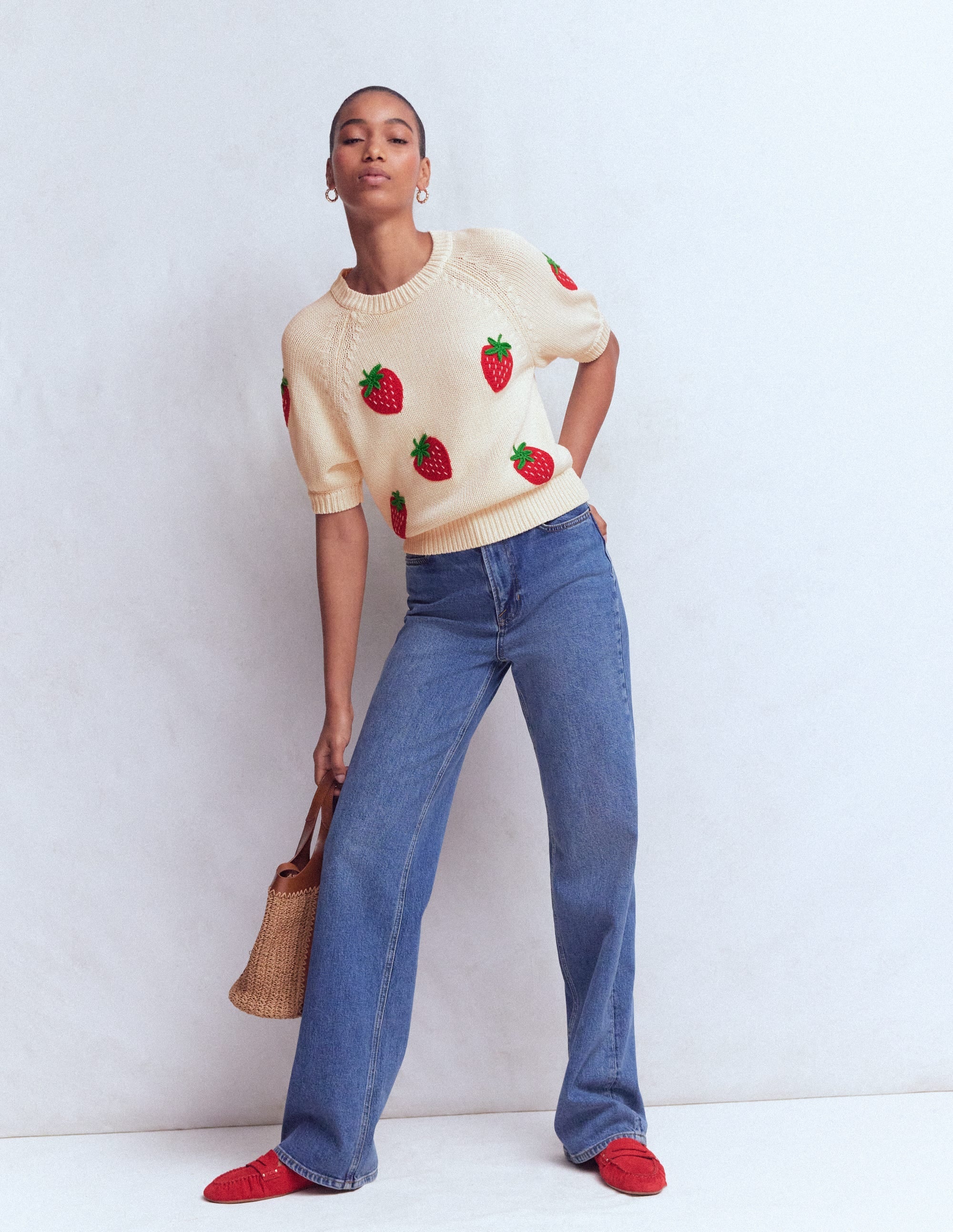 Margot Puff Sleeve T-Shirt-Warm Ivory Strawberry