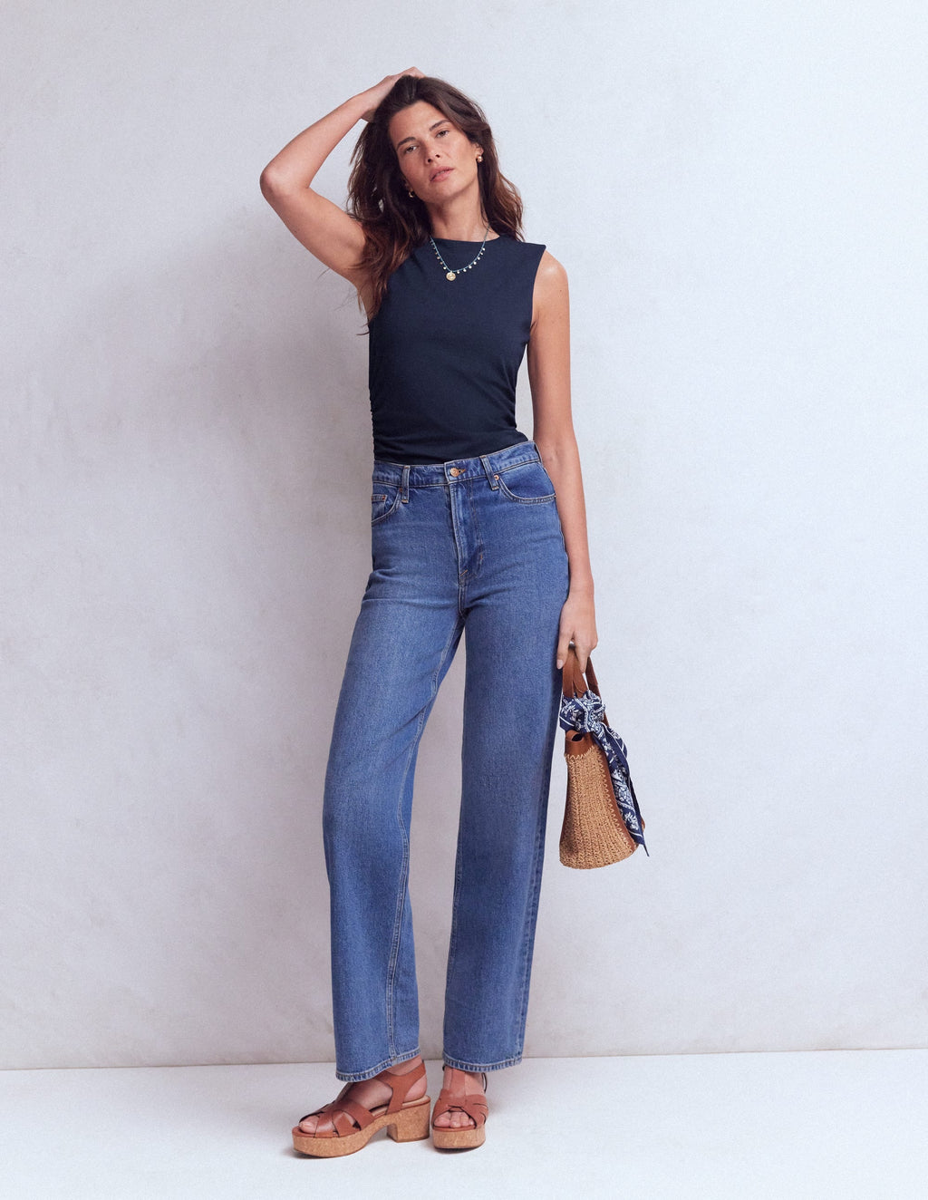 Tia Sleeveless Ruch Jersey Top-Navy