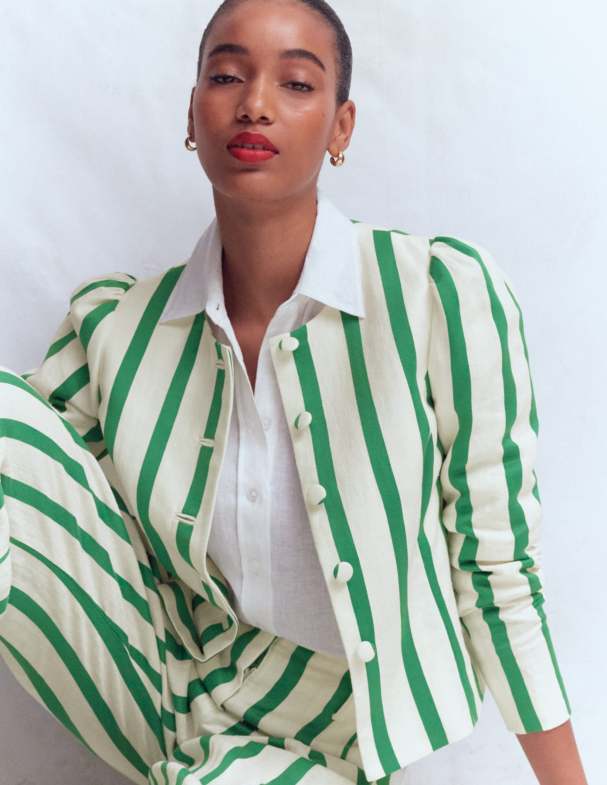 Salisbury Jacket-Ivory, Fresh Green Stripe