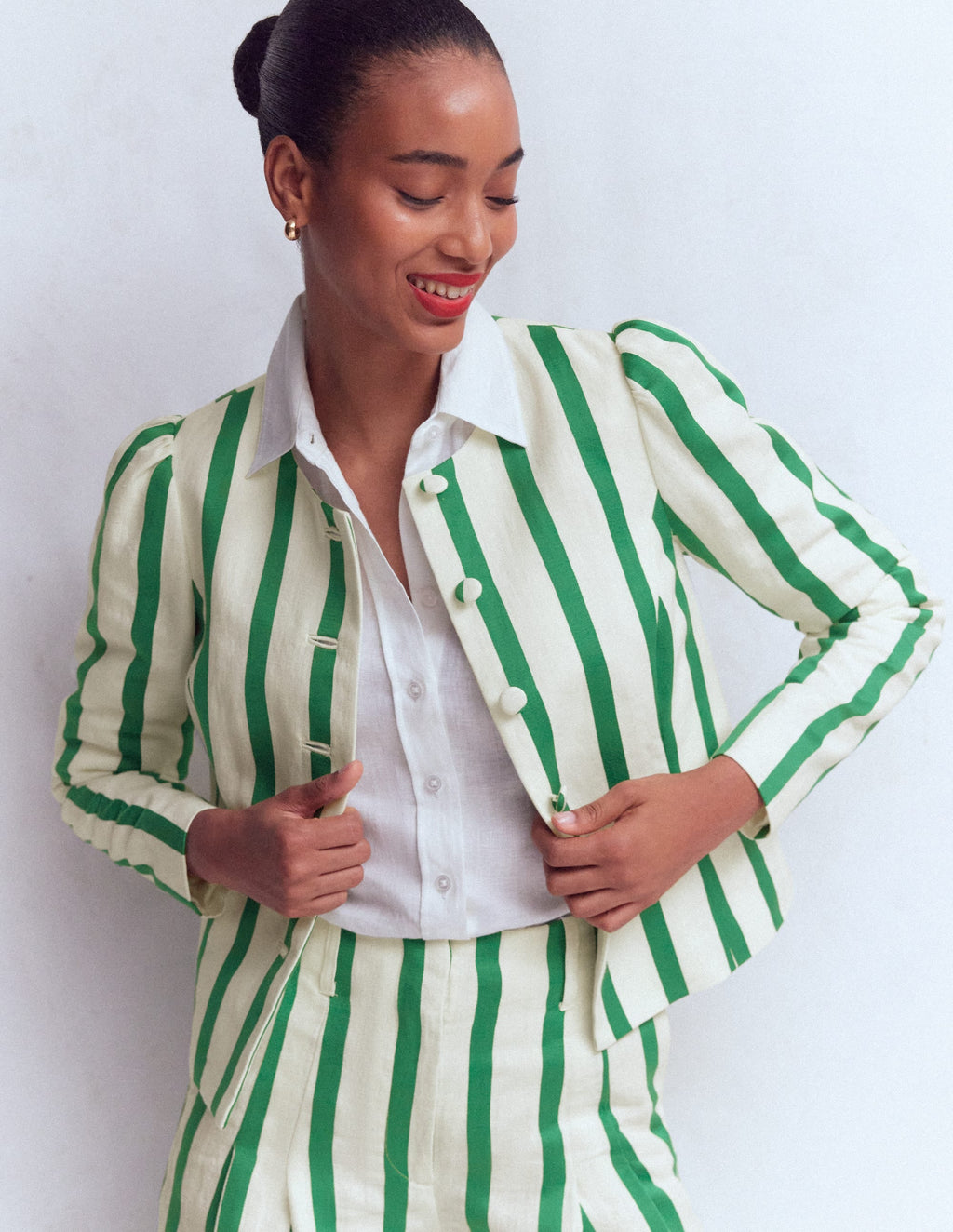 Salisbury Jacket-Ivory, Fresh Green Stripe