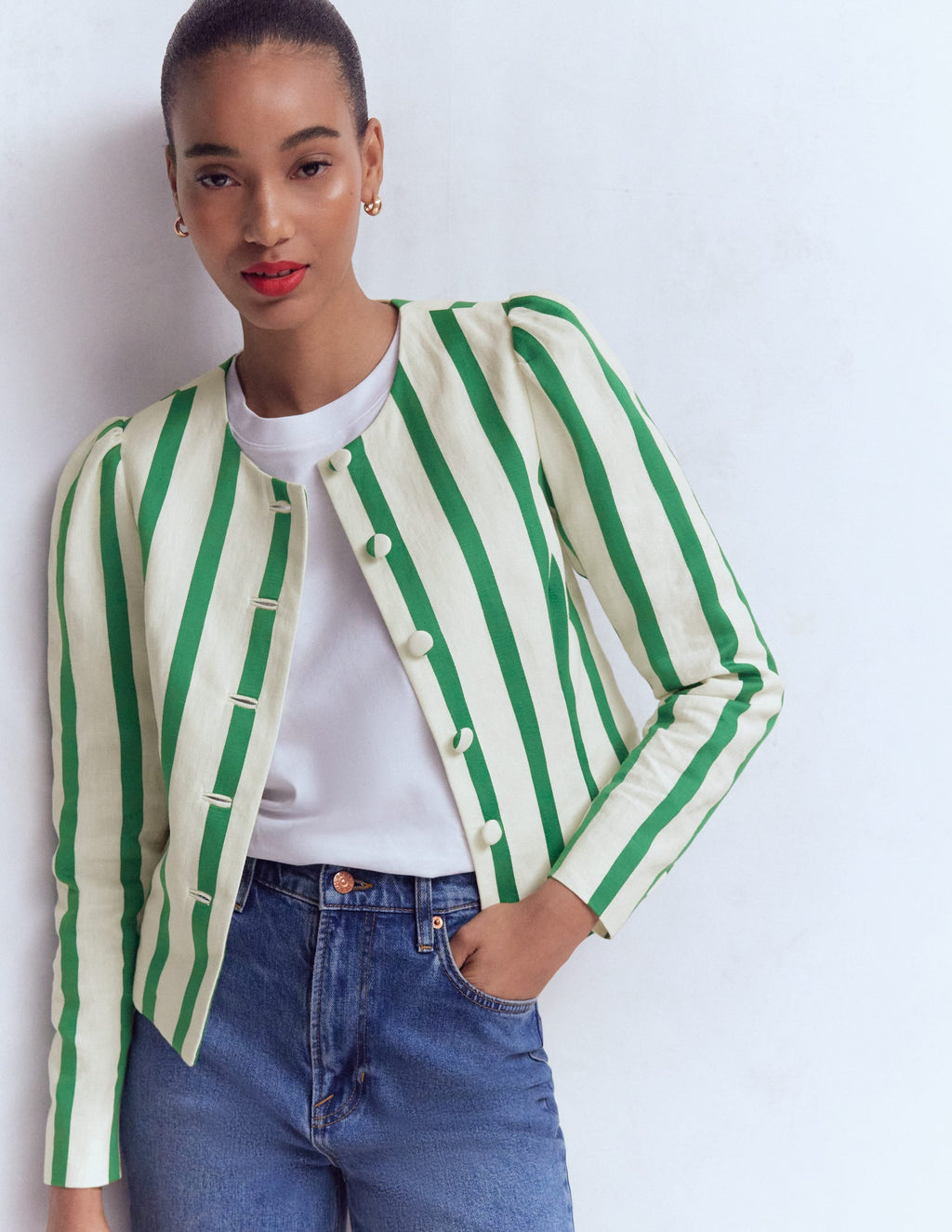 Salisbury Jacket-Ivory, Fresh Green Stripe